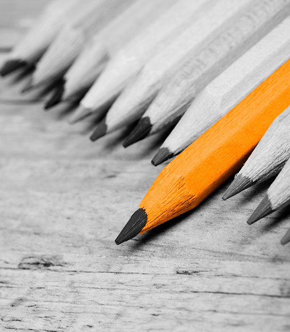 Pencils laid out on table